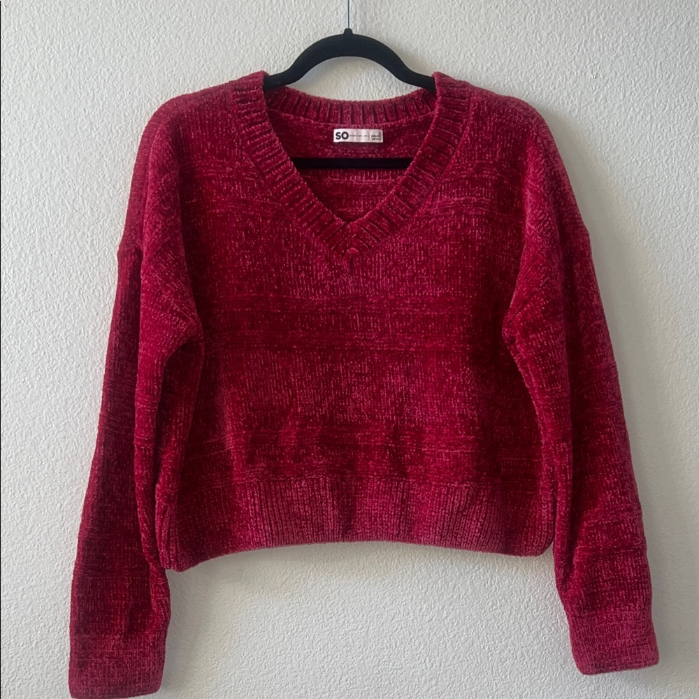 SO Women's Deep Red V-Neck Sweater